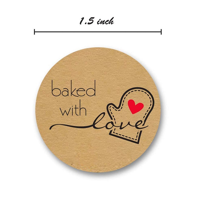 SBlabels 1.5" Round Natural Brown Kraft Baked with Love Stickers / 500 Labels Roll/Homemade with Love Craft Stickers/Made in The USA - Image 4
